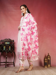 Embroidered Chanderi Kurta With Pant & Dupatta