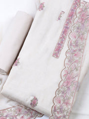 Embroidered Chanderi Unstitched Suit With Pant & Dupatta