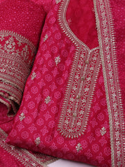 Embroidered Art Silk Unstitched Suit With Dupatta