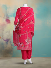 Printed With Embroidered Crepe Kurta With Pant & Dupatta