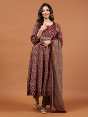 Printed Cotton Blend Suit Set with Dupatta