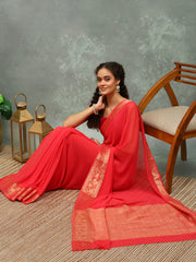 Woven Border Chiffon Woven Saree