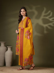 Printed Cotton Blend Kurta With Pant & Dupatta