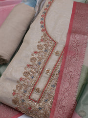 Neck Embroidered Tissue Unstitched Suit With Dupatta
