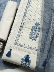 Printed Cotton Blend Unstitched Suit With Pant Dupatta