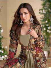 Embroidered Georgette A Line Dress With Jacket