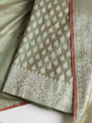 Woven Banarasi Chanderi Unstitched Suit With Dupatta