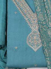 Embroidered Chanderi Rama Green Unstitched Suit With Pant & Dupatta