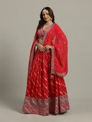 Embroidered Banarasi Choli With Lehenga & Dupatta