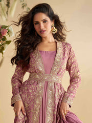 Embroidered Chinon A Line Dress With Jacket