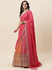 Zari Embroidered Georgette Choli With Lehenga & Dupatta