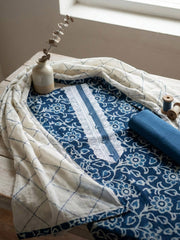 Printed Cotton Blend Unstitched Suit With Pant & Dupatta