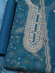 Neck Embroidered Cotton Blend Unstitched Suit With Dupatta