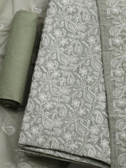 Embroidered Chanderi Unstitched Kurta With Pant & Dupatta