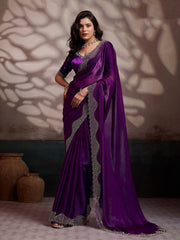 Embroidered Satin Velvet Saree