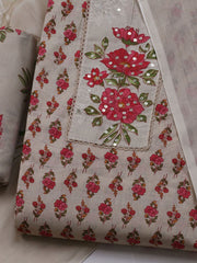 Floral Printed Cotton Blend Unstitched Suit With Dupatta