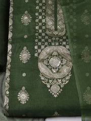 Woven Design Chanderi Green Unstitched Suit With Pant & Dupatta
