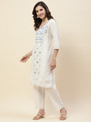 Neck Embroidery Cotton Kurta With Pants