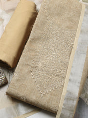 Embroidered Linen Blend Ustitched Suit With Pant & Dupatta