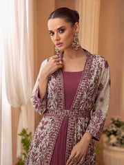 Embroidered Chinnon Silk Dress With Jacket