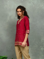 Neck Embroidered Art Silk Kurta