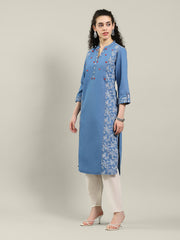 Neck Embroidered Denim Kurta