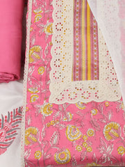 Printed Cotton Blend Unstitched Suit With Dupatta