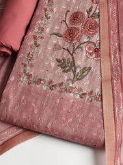 Neck Embroidered Chanderi Unstitched Suit With Dupatta