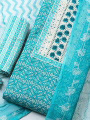 Embroidered Cotton Blend Unstitched Suit With Pant & Dupatta