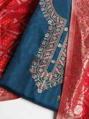 Embroidered Chanderi Unstitched Suit With Dupatta