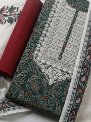 Printed Cotton Blend Unstitched Suit With Pant & Dupatta