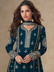 Embroidered Chinon Kurta With Pant & Dupatta