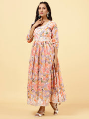 Floral Printed & Neck Embroidered Cotton Kurta