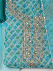 Neck Zari Embroidery Organza Unstitched Suit Piece With Dupatta