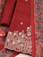 Embroidered Tussar Unstitched Suit With Pant & Dupatta