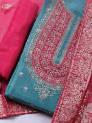 Embroidered Chanderi Ustitched Suit With Pant & Dupatta