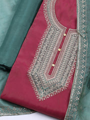Neck Embroidered Chanderi Unstitched Suit With Dupatta