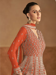 Embroidered Chinon A Line Gown With Dupatta