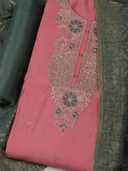 Embroidered Chanderi Pink Unstitched Suit With Pant & Dupatta