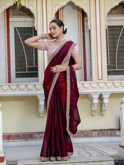 Embroidered Satin Saree