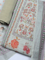 Printed Linen Blend Unstitched Suit With Pant & Dupatta