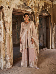 Sequin Embroidery Georgette Kurta With Sharara & Dupatta