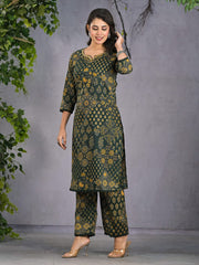 Printed Cotton Blend Kurta With Pants