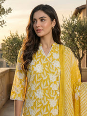 Printed Cotton Kurta With Pant & Dupatta