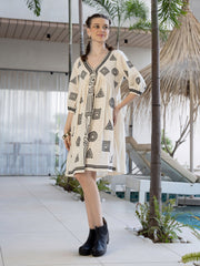 Resham Embroidered Cotton Blend Dress