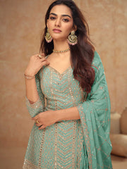 Sequins Embroidery Chinon Suit With Pant & Dupatta