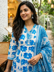 Printed Cotton Blend Suit With Pant & Dupatta