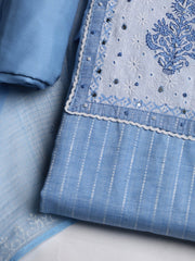 Patch Neck Cotton Blend Unstitched Suit With Dupatta