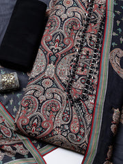 Embellished Muslin Unstitched Suit With Pant & Dupatta