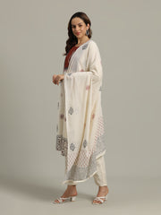 Printed Cotton Blend Kurta With Pants & Dupatta